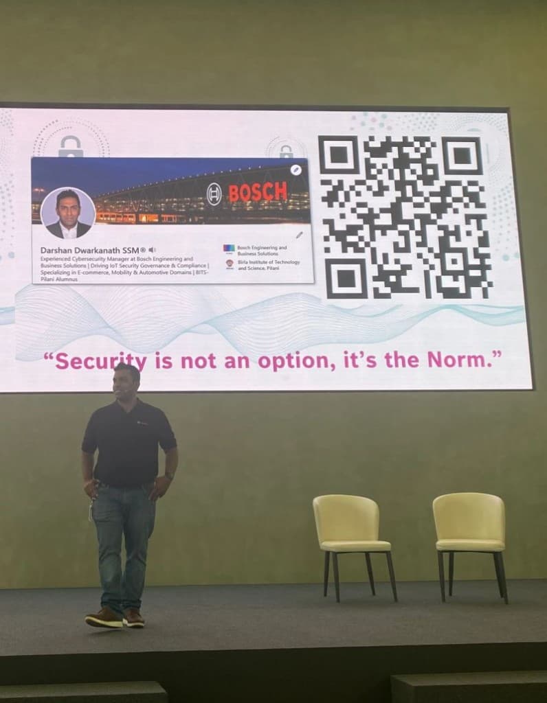 Presentation with professional profile and security quote on screen